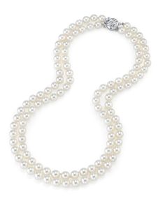 This 7-8mm white freshwater double strand pearl necklace is certain to grab the attention of anyone who sees this beauty. This pearl necklace is compiled of two strands of hand picked white freshwater pearls with 'Very High' grade luster, our highest grade available. The pearl color on this strand is white and the necklace comes affixed with a beautiful 14K gold clasp. If you have any questions regarding this necklace, feel free to call us anytime at 1-866-87-Pearl (1-866-877-3275). Double Strand Pearl Necklace, Pearl Strands Necklace, Double Strand Necklace, Cultured Pearl Necklace, Buy Necklace, White Freshwater Pearl, Pearl Strands, Pearl Types, Freshwater Cultured Pearls