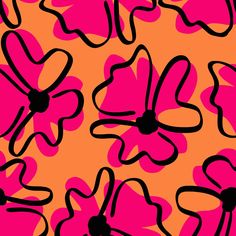 pink and black flowers on an orange background