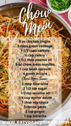 the recipe for chow mein noodles in a skillet