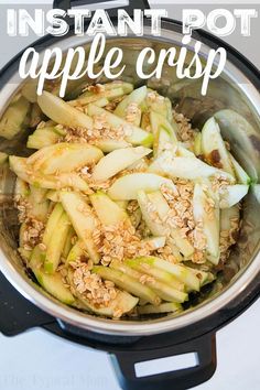 an instant pot apple crisp recipe is in the process of being cooked and ready to be eaten