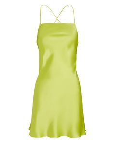 Cut from vivid green silk charmeuse the label's Suna mini dress channels '90s minimalism with a slip silhouette that reveals a sultry lace-up back.   Fabric: 100% silk.   Lace-up back closure.   Imported.       Length from shoulder to hem: 35".   Model is wearing size P.  Model height 5'10", bust 30", waist 23", hips 33". Solid Color Satin Mini Slip Dress, Fitted Green Satin Dress Bias Cut, Solid Satin Mini Dress For Summer, Green Bias Cut Slip Dress With Spaghetti Straps, Green Slip Dress With Spaghetti Straps And Bias Cut, Spring Slip Dress With Tie Back For Night Out, Tie Back Slip Dress For Night Out In Spring, Tie-back Slip Dress For Night Out In Spring, Spring Tie Back Slip Dress For Night Out