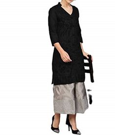 Women's Indian Kurti, Summer Embroidery Dress Top, Black Cotton Chikankari Kurta Cotton Chikankari Kurta, Black Salwar Kameez, Summer Prom Dress, Chikankari Kurta, Black Indians, Cotton Shirts Women