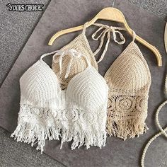 Streetwear Crop Tops Women's Summer Sexy Boho Beach Camisole Halter Tops Crochet Knitted Backless Pool Outfits, Tassel Shorts, Beach Crochet, Summer Beach Shorts, Knitted Swimsuit, Short Tank Top, Halter Bra, Strap Crop Top, Rave Outfit