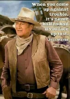 an old man wearing a cowboy hat and vest with a quote from john wayne on it