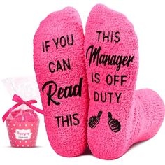 MANAGER SOCKS: Dark pink fuzzy manager socks. Say it with socks - “IF YOU CAN Read THIS THIS Manager IS OFF DUTY ”, which is soft and moisture wicking, wrapping your feet with excellent comfort. MANAGER GIFTS: These office socks could be the perfect stocking stuffers for boss, project managers, nurse managers, case managers, stage managers, office managers, property managers, assistant managers, restaurant managers, and general managers. They also make excellent Christmas gifts. SIZE & MATERIAL: Manager Gifts, Cupcake Packaging, Nurse Manager, Stage Manager, Fluffy Socks, Nurse Christmas, Case Management, Fuzzy Socks, Tile Floors