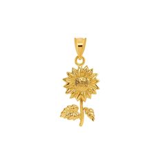 "14k solid gold Sunflower Pendant. measures 1\" by 1/2\". high polish finish." Yellow Gold Jewelry With Polished Flower Pendant, Yellow Gold Plated Flower Jewelry, Gold Plated Yellow Gold Flower Jewelry, Yellow Gold Flower Charm Necklaces, Gold Flower Pendant Jewelry With Polished Finish, Yellow Gold Flower Necklaces With Charms, Yellow Gold Flower-shaped Necklaces With Charms, Yellow Gold Flower-shaped Jewelry With Charms, Yellow Gold Flower-shaped Necklace With Charms