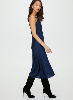 ONLY SLIP DRESS - Slinky midi slip dress Buisness Casual, Winter Work, Slip Dresses, Midi Slip Dress, Stiletto Boots, Satin Midi Dress, Work Looks, Woman Fashion, Heel Boots