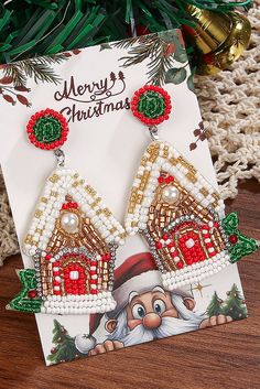 These White Christmas Style House Beaded Stud Dangle Earrings are the perfect addition to your holiday wardrobe. Made with high-quality materials, these earrings feature intricate beaded designs that will add a touch of elegance to any outfit. Perfect for the festive season, these earrings will make you shine at any Christmas party or event. Christmas Details, Winter Celebration, Beaded Designs, Holiday Beading, White Elegance, Stud Design, Fusion Beads, Beaded Jewlery, Unique House Design