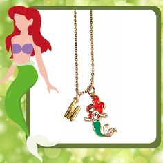 A personalized mermaid-charm initials necklace for your little princess.  This can make for a perfect birthday gift, princess lover, or loot bag addition to princess theme parties.   ---------------------- Product Details: ---------------------- Chain Type: High-Quality Stainless Steel Cable Chain Chain Length: 16 inches with a 2-inch extender for adjustable sizing Charms: Two charms included - a delightful metallic mermaid charm and a matching gold letter initial charm (as shown in the pictures) Closure: Secure Lobster Clasp for all-day comfort and ease Packaging: Beautifully presented in a ready-to-gift packaging and includes an organza pouch for storage ---------------------------------------------------------------- ★ PAIR IT UP WITH A MATCHING BRACELET ★ ------------------------------ Themed Personalized Charm Necklaces, The Little Mermaid Jewelry, Barbie In A Mermaid Tale Necklace, Disney Princess Necklace, Ariel Necklace, Mermaid Favor, Mermaid Charm Necklace With Lobster Clasp For Gift, Mermaid Kids, Mermaid Locket