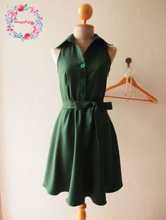 DOWNTOWN  Midi Dress Summer Dress Forest Green Shirt by Amordress 80s Dresses Casual, Sundress Vintage, Green Sundress, Forest Green Dresses, Verde Vintage, Green Summer Dresses, Green Shirt Dress, Summer Stuff, Summer Capsule