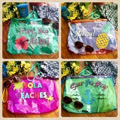 I Love These Jelly Bags!!!! Beach Themed Large Sized, Fun, Translucent, Zippered Bags! So Many Uses! Perfect For Storing Your Items That Need To Stay Dry And Sand Free At The Beach & Pool Carrying Wet Bikinis & Items Carrying Cosmetics While Traveling Summer Diaper Clutch Pack Extra Snacks For Outings With The Kids 14" Wide X 10.5" High X 2" Deep At The Bottom 7" Long Vegan Leather Wristlet Sale Price Is Firm!. Green Zipper Pouch Bag For Summer, Summer Vacation Bags With Zipper Pouch, Summer Vacation Bag With Zipper Pouch, Fun Everyday Bag With Zipper Pouch, Fun Zipper Pouch Bag For Daily Use, Trendy Beach Cosmetic Pouch Bag, Trendy Vacation Cosmetic Pouch Bag, Fun Daily Use Bags With Zipper Pouch, Fun Daily Use Bag With Zipper Pouch