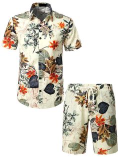 Great for summer vacations like camp,luau,cruise,sun beach etc. Shots For Men, Tropical Patterns, Summer Vacations, Button Down Short Sleeve, Hawaiian Shorts, Short Suit, Hawaiian Shirts, Living Abroad, Casual Sets