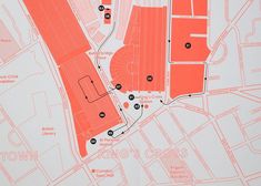 an orange and white map shows the location of several airport terminals in red, with black dots indicating where they are located