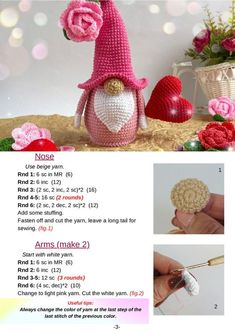 the instructions for crocheted amigurt gnomes are shown in this page