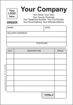 an invoice form with the company's name and address on it, which is