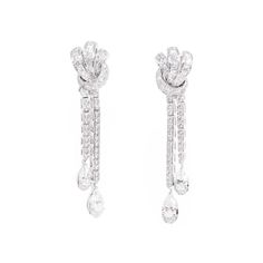 Hand-set White Gold Diamond Earrings In Platinum, Hand Set White Gold Diamond Earrings In Platinum, Hand Set Platinum Diamond Earrings, Classic Diamond Ring, Diamond Ribbon, Pave Diamond Earrings, Diamond Drops, Pear Shaped Diamond, Diamond Drop Earrings