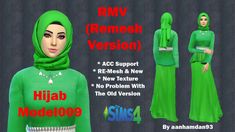 a woman wearing a green hijab with the words rmv remesh version