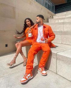 Orange And Black Couple Outfits, Drippy Couple Outfits, Couples Birthday Outfit, Matching Couple Outfits Y2k, Baecation Fits, Matching Couple Outfits Aesthetic, Fall Outfits For Couples, Ensemble Couple, Couple Chic