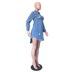 Blue Distressed Tassel Hem Denim Dress Light Wash Long Sleeve Denim Mini Dress, Blue Denim Dress With Frayed Hem For Fall, Denim Blue Top With Frayed Hem, Ripped Blue Denim Top, Casual Blue Ripped Denim Top, Blue Long Sleeve Denim Top With Frayed Hem, Casual Ripped Blue Denim Top, Denim Blue Dress With Frayed Hem, Blue Denim Mini Dress With Frayed Hem