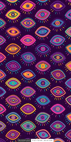 an image of colorful eyes on purple background