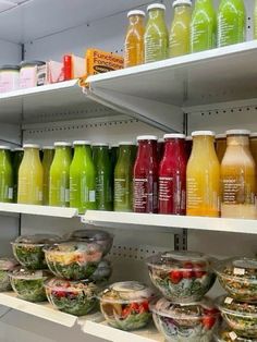 there are many different types of juices on the shelves