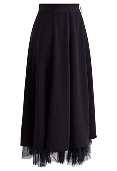 In a timeless solid color with a mesh spliced hem, this stylish skirt is a must – whatever the season. Wonderfully drapey, it comes in a flattering high waist with belt loops, and works just as well with shirts.    Belt loops  Mesh spliced lining  Concealed back zip closure  100% Polyester  Hand wash cold      size & fit    CM IN          Size  Length  Waist      XS  84  66      S  85  70      M  86  74                  Size  Length  Waist      XS  33  26      S  33.5  27.5      M  34  29            * Our model is 176 cm/5'9" tall and wearing size XS Stylish Skirts, Mecca, Your Voice, Cosmopolitan, Midi Skirt, Solid Color, High Waisted, Mesh, Things To Come