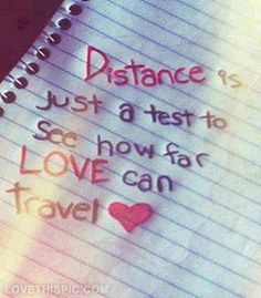 a notepad with writing on it that says distance just a test to see how far love can travel