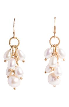 Add a graceful statement to your look with these elegant dangle earrings that feature freshwater pearls reminiscent of grape clusters. 2" x 0.75" Hinged hook back Freshwater pearl/iron/brass Imported Graceful Pearl Drop Earrings With Charm, Delicate Chandelier Drop Earrings With Pearl Charm, Dangle Pearl Drop Cluster Earrings, Glamorous Pearl Charm Drop Earrings, Pearl Charm Dangle Chandelier Earrings, Elegant Pearl Charm Chandelier Earrings, Pearl Earrings Dangle, Nordstrom Rack, Freshwater Pearls