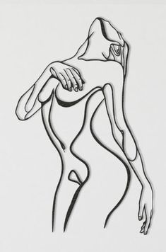 a black and white drawing of a woman's body with her hands on her hips