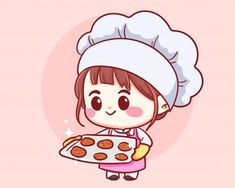 Cute bakery chef girl gusto sonriente logotipo de ilustración de arte de dibujos animados. | Vector Premium Chef Girl, Cartoon Art Illustration, Smile Illustration, Cartoon Chef, Food Logo Design Inspiration, Cute Bakery, Chef Logo, Logo Cartoon, Food Logo Design