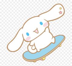 a cartoon bunny riding on top of a skateboard