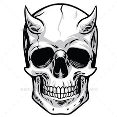 a skull with horns and fangs on it's head - miscellaneous objects / objects illustrations