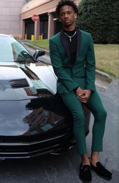 Prom Black Suits For Men, Black Man Green Suit, Dark Green Prom Suit Men, How To Style A Suit For Men, Black Green Suit Men, Mens Prom Fits, Men Emerald Green Outfit, Emerald Green Prom Suit Men, Green Prom Suit Black Men