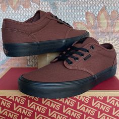 New In The Box Authentic Vans Women’s Atwood Mixed Canvas Root Beer Vn0a327lhcv Sneakers # Skateboard Basketball Brown Low-top Vans Sneakers, Vans Brown Sneakers With Cushioned Footbed, Brown Vans Sneakers With Cushioned Footbed, White Platform Vans, Pink Vans Shoes, Vans Slip On Black, Platform Vans, Vans Women, Black Slip On Sneakers