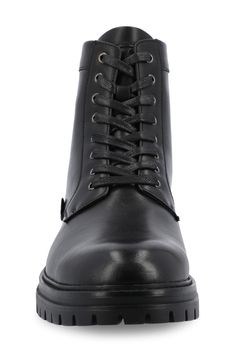 Elevate your work-to-weekend look in this refined faux-leather combat boot featuring breathable lining and a Tru Comfort Foam insole and a grippy lug sole. 1 1/4" heel 6" shaft; 10" calf circumference Synthetic upper/textile lining/rubber sole Imported High-top Combat Boots With Lug Sole For Work, High-top Lug Sole Combat Boots For Work, Slip-resistant Leather Combat Boots For Streetwear, Lace-up Combat Boots With Lug Sole For Work, High-top Leather Combat Boots For Work, Workwear Ankle Combat Boots With Reinforced Toe, Rugged Black Work Boots With Lug Sole, Leather Slip-resistant Combat Boots For Streetwear, Black Weatherproof Boots For Work