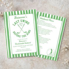 two green and white golf themed wedding programs