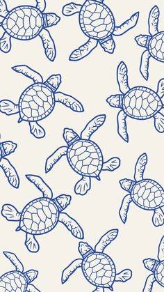 a blue and white drawing of sea turtles