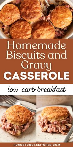 homemade biscuits and gravy casserole is an easy low carb breakfast