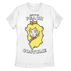 a women's white t - shirt with an image of princess peach on it