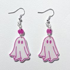 1 pair of cute  ghost charm earrings acrylic 925 silver option to have glitter or no glitter Pink Ghost, Charms Earrings, Earrings Acrylic, Ghost Earrings, Earring Charms, San Antonio Tx, Cute Ghost, Charm Earrings, Cute Pink