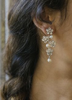 Aria Earring – Jennifer Behr LLC Outfit Bar, Luxury Hair Accessories, Crystal Flowers, Pearl Headpiece, Jennifer Behr, Best Of Both Worlds, Contemporary Luxury, Luxury Hair, Crystal Pearls