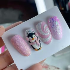 Christmas Animal Nails, Cute Christmas Nails Pink, Christmas Cookie Nails, Christmas Nails Reindeer, Pastel Christmas Nails, Christmas Themed Nails, Christmas Nails Pink, Navidad Nails, Nail Noel