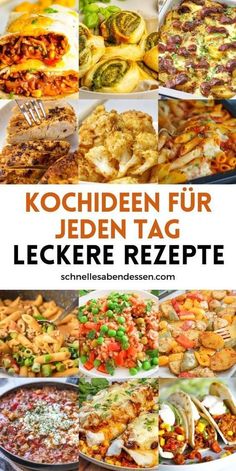 a collage of different types of food with the words kochelen fur jeden tag