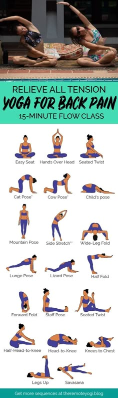 a poster showing how to do yoga for back pain