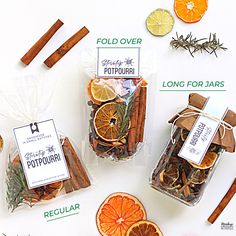 an assortment of spices and dried fruit on a white surface with labels describing the ingredients