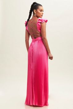 Pleated Ruffle Maxi Gown SELF : 97%POLYESTER 3%SPANDEX LINING : 100%POLYESTER Please reference our size chart for information on the fit Dresses For Events, Fresh Dress, Casual Beach Wear, Pleated Maxi Dress, Pleated Maxi, Wholesale Dress, Maxi Gowns, Floor Length Dresses, New Arrival Dress