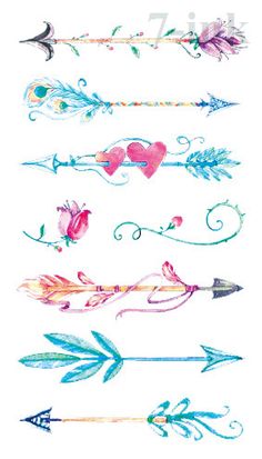 an assortment of watercolor arrows and hearts