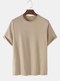 Breathable Solid Color round Neck Short Sleeve Cotton T-Shirts – MRSLM Plain Tee Shirts, Mens Plain T Shirts, Khaki Shirt, Beige T Shirts, T Shirt Png, Blank T Shirts, Clothing Mockup, Simple Tshirt, Tee Shirt Homme