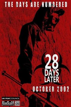 the poster for 28 days later shows a man holding a knife and wearing a hoodie