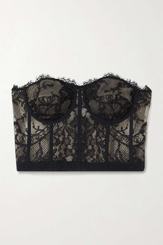 Black Satin-trimmed cotton-blend corded lace bustier top | ALEXANDER MCQUEEN | NET-A-PORTER Lace Bustier Top, Lace Weave, Top Bustier, Alexander Mcqueen Clothing, Black Corset Top, Outfit Classy, Satin Noir, Corsets And Bustiers, Corded Lace